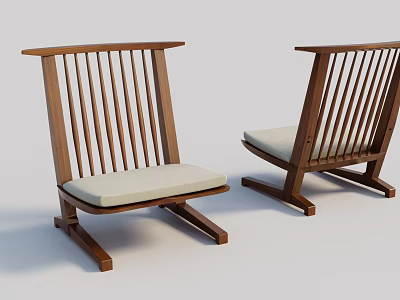 Modern Wooden Dining Chairs With Slat Back And Light Upholstered Seat 3d model