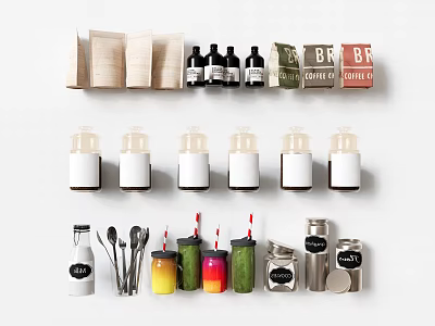 Kitchenware Coffee Packaging Ornaments Glass Bottle Jar Knife and Fork Layer by Layer Beverage Cup 3d model