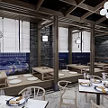 Traditional Chinese Restaurant Interior With Wooden Beams Hanging Lights And Neat Dining Tables Chairs