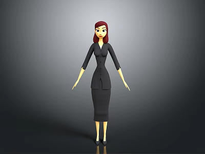 3D Female Character Model With Red Hair And Black Dress Standing Pose 3d model