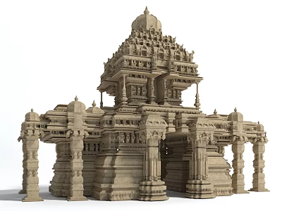 Ancient Temple Architecture With Intricate Carvings And Stone Pillars Tiered Tower Design 3d model