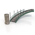 Green Arch Bridge Model with Stone Tower and Wooden Steps Design