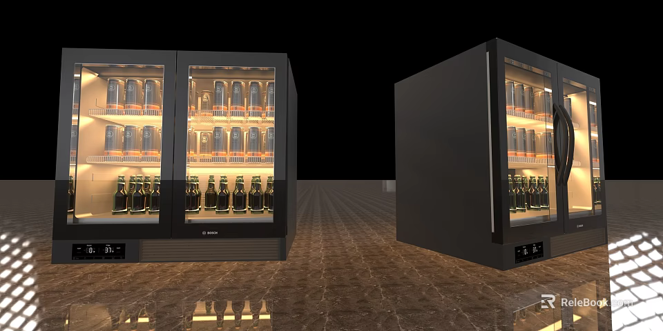Commercial Beverage Display Refrigerators With Glass Doors And Bottled Drinks In Store 3d model 