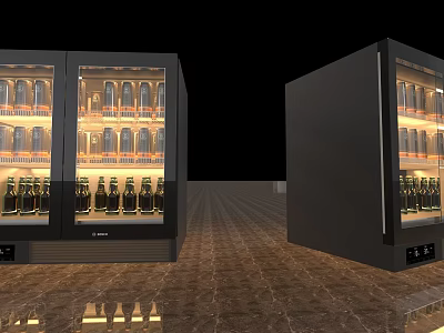 Commercial Beverage Display Refrigerators With Glass Doors And Bottled Drinks In Store 3d model