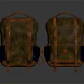Two Brown Backpacks with Orange Straps and Blue Pockets Vintage Style for Outdoor Travel