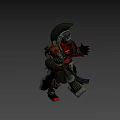Game Fantasy Character In Spiked Red Armor With Feathered Helmet And Staff