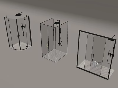 Transparent Glass Shower Partitions With Black Frames And Three Designs 3d model