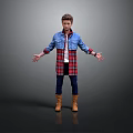 Stylish Everyday Casual Outfit With Denim Jacket Plaid Shirt Blue Pants And Brown Boots