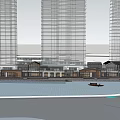Modern Commercial Street With High Rise Residential Towers Waterfront and Trees
