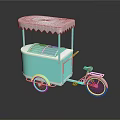 Light Blue Ice Cream Tricycle With White Canopy Transparent Window And Handlebar