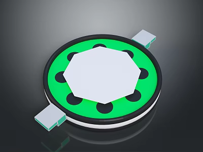 Green Circular Weapon With Octagonal White Center Black Dots And Side Panels 3d model
