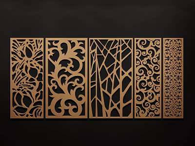 Decorative Room Dividers With Laser Cut Floral Scroll Tree And Spiral Patterns 3d model
