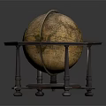 Vintage Globe On Hexagonal Wooden Stand With Ornate Detailed Base
