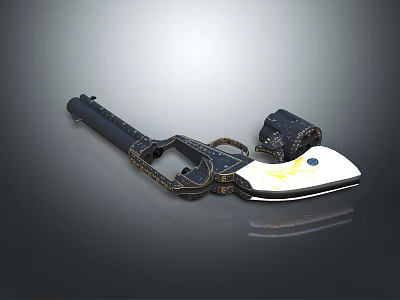Decorative Vintage Pistol with Black Body Intricate Golden Accents and White Grip 3d model