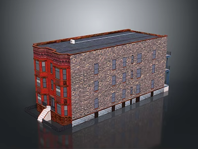 Multi Story Brick Building Model With Red Facade Gray Walls And Windows 3d model