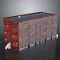 Multi Story Brick Building Model With Red Facade Gray Walls And Windows