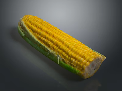 Fresh Peeled Corn With Yellow Kernels And Green Husks On Dark Surface 3d model