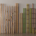 Various Types of Decorative Bamboo Poles in Natural Green and Brown Hues