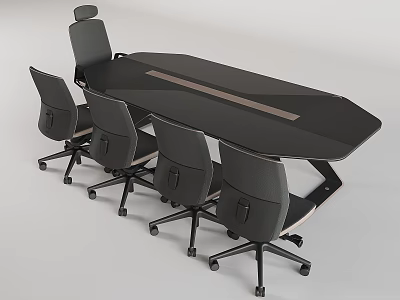 Modern Conference Table with Black Rolling Office Chairs and Sleek Contemporary Design 3d model