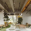 Stylish Modern Bar Interior Design Featuring Open Layout Green Plants And Hanging Lights