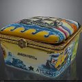 Colorful Decorative Box With Painted Wave Patterns Ship Design And Gold Trim