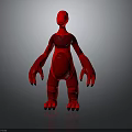 Abstract Red 3D Creature Model With Long Arms Claws And Textured Body