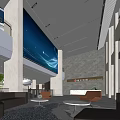 Modern Lobby Interior With Stylish Reception Desk Large Digital Screen And Seating Area