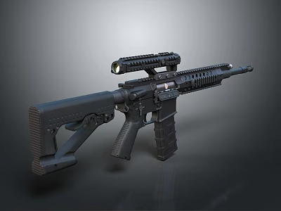 Modern Tactical Rifle With Black Finish Rail System And Scope Attachment 3d model