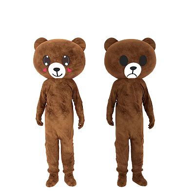 Two Brown Plush Teddy Bear Mascot Costumes With Smile Sad Expressions Pink Cheeks Black Eyes 3d model