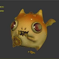 Cute Small Horned Creature With Orange Yellow Body Big Red Eyes Eating Cookie And Crumbs