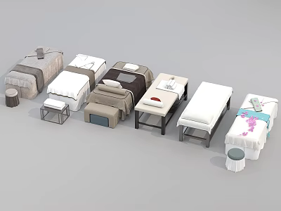 Various Modern Design Massage Tables In Different Colors With Stools And Pillows 3d model