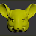 White Mouse Head with Pink Ears Black Eyes Pink Nose and Reflection on Gray Background