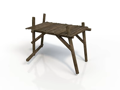 Rustic Wooden Home Furniture Table With Plank Top And Crossed Legs Design 3d model