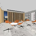 Hotel Public Lounge Area With Circular Chandelier Marble Flooring And Large Windows