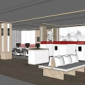 Modern Government Service Hall Interior With Service Counters Rest Seating And Decorative Paintings