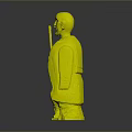 Detailed Wooden Carving Figure Of Elderly Man With Staff And Traditional Attire