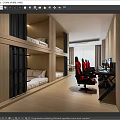 Hotel Guest Room with Bunk Beds Gaming Chairs Computers and Modern Design