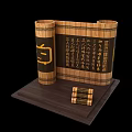 Traditional Chinese Bamboo Scroll with Calligraphy and Ancient Text 3d model