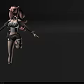 Anime Character Model With Pink Long Hair Front Back Views Gray White Outfit Black Boots