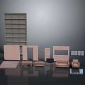 Light Pink And Brown Furniture With Tall Bookshelf Cabinet Sofa Chair Coffee Table And Rug