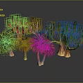 Various Palm Trees With Green Leaves And Brown Trunks In Different Sizes 3d model