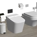 Sleek Modern White Toilet Design With Toilet Paper Holder And Waste Bin Accessories