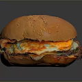 Tasty Hamburger With Sesame Bun Melted Cheese Fried Egg And Beef Patty
