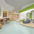 Book Art Inspired Modern Library Space With Green Walls Circular Light Bookshelves And Chairs