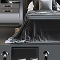 Modern Double Bed Interior Design With Dark Silky Bedspread And Bedside Drawers 3d model