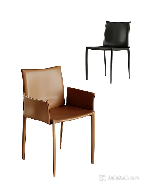 Modern Leather Dining Chairs with Armrests in Brown and Black Sleek Design 3d model