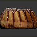Delicious Bundt Cake With Drizzled Red Glaze Sprinkled Powdered Sugar And Nuts