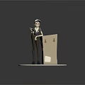 Female Character in Cap Standing Next to Cardboard Box With Arrows and Labels
