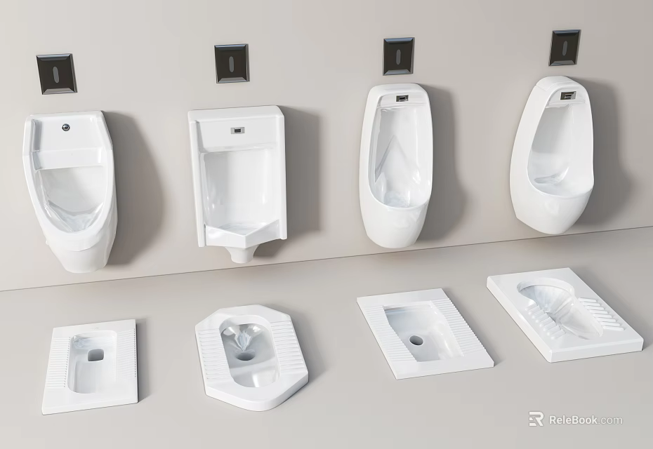 Assorted White Ceramic Urinals Including Wall Mounted And Various Design Types 3d model