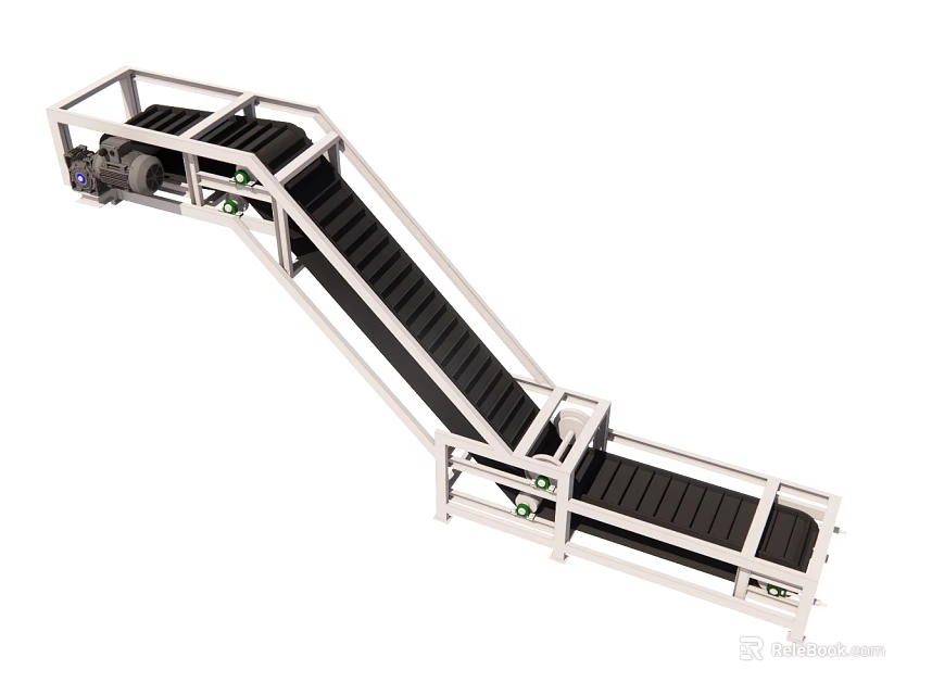 Inclined Conveyor Belt System With Metal Frame And Black Belt Surface For Industrial Use 3d model 